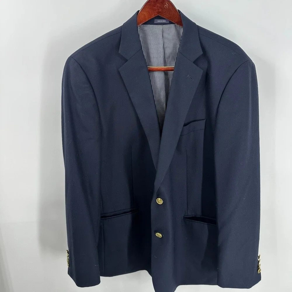 Stafford Single Breasted Golden Button Classic Fit Coat Blazer Royal Blue 48 R‎